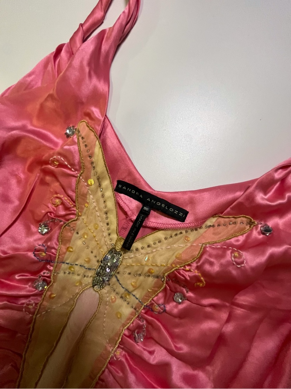 sandra angelozzi silk pink butterfly beaded top - Picture 3 of 3